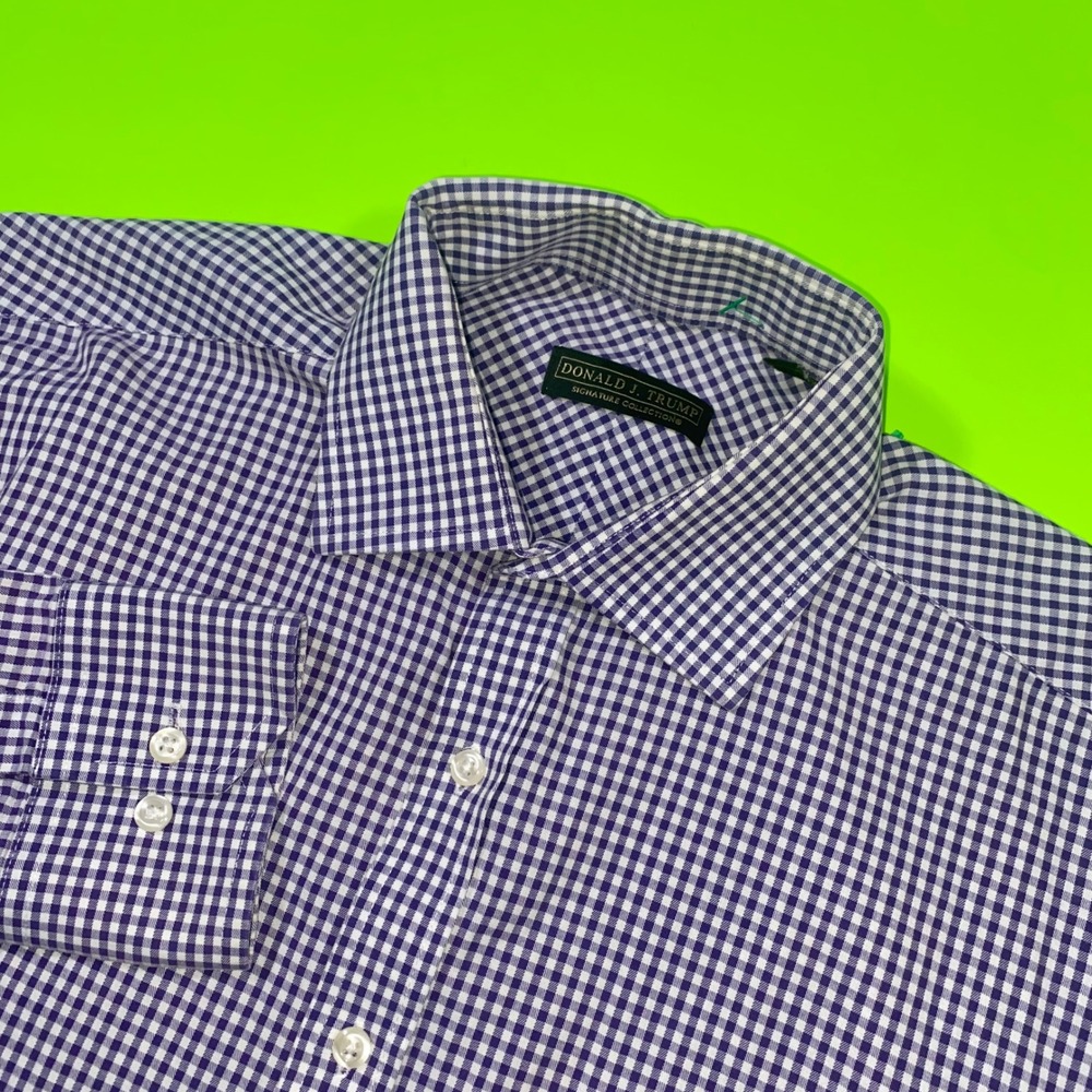 Donald Trump Signature‎ Collection Purple Gingham Check Dress Shirt Men 16 34/35